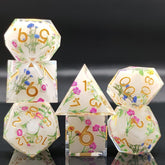 Resin Dice Set with Cat, Butterfly, Volcano, Dragon Egg & Graffiti Designs – Colorful Embedded Dice  Fluorescent Styles for DND & RPG Games